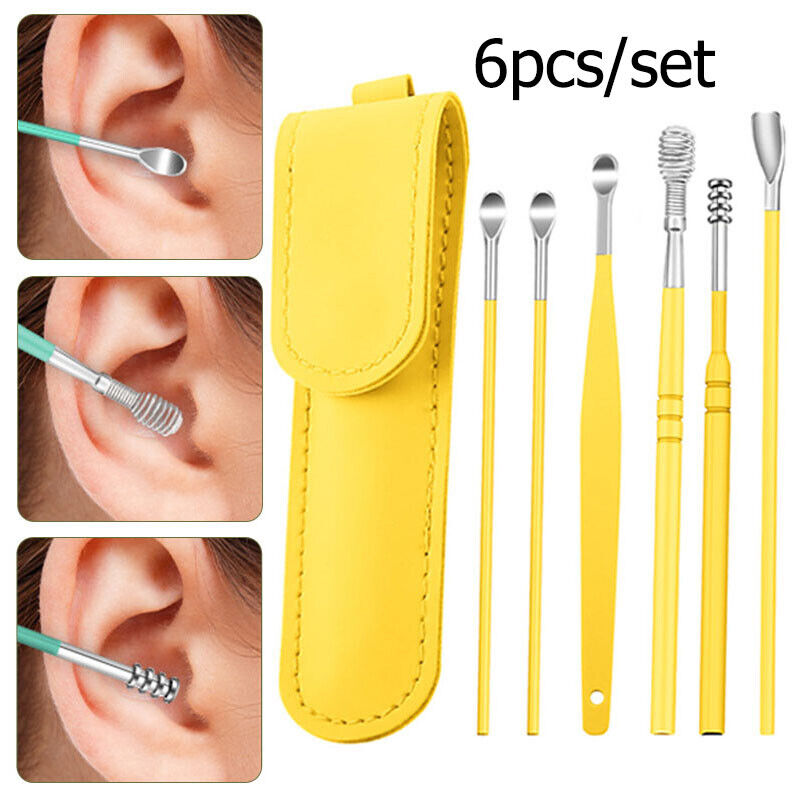 6pcs Ear Cleaning & Pick Set Portable Stainless Steel Set With Leather Case