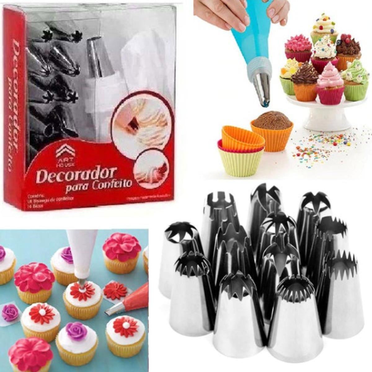 12 Pcs Cake Decorating Set | Stainless Steel Piping Nozzles & Icing Bag Set | Reusable Baking Tool