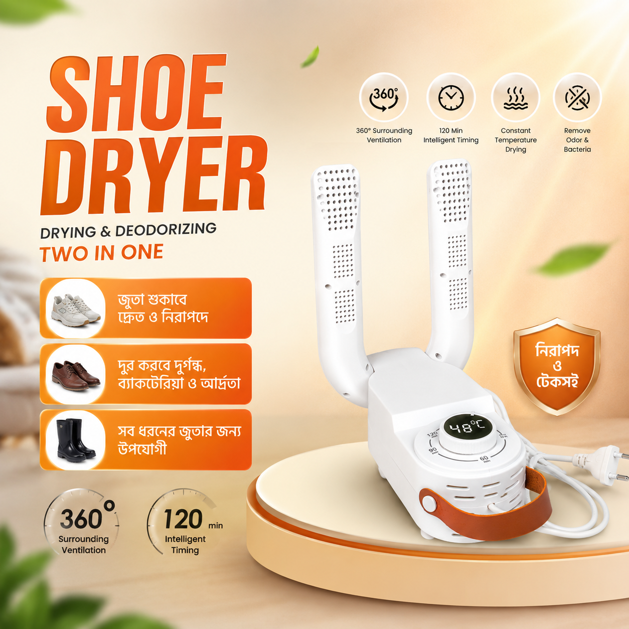 Electric Shoes Dryer 220V Portable Foldable Shoe Dryer with Timer